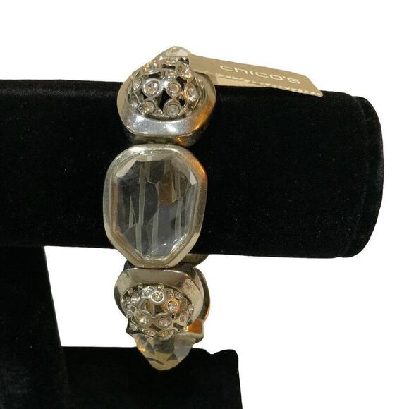 Chico's Oval Crystal Stone Gold Charm Stretch Bracelet Women's Fashion Jewelry - Picture 2 of 9